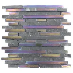 Splashback Tile Tectonic Harmony Slate Black and Rainbow Black 12 in x 12 in. x 8 mm Glass Mosaic Floor and Tile Wall-GEO HARMONY BLACK SLATE RAINBOW - انبار خانه