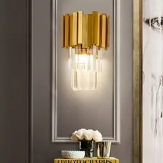 چراغ دیواری فلوت فلزی با چراغ دیواری روشن و روشن Crystal Bedroom 1 چراغ دیواری به رنگ طلایی