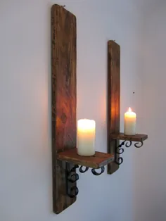 PAIR OF LARGE 60CM Reclaimed Wood & Wronutted Iron Candle WALL SCONCE |  eBay