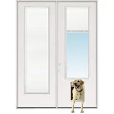 8'0 "بلند مینی کور فایبر گلاس پاسیو Prehung دو درب واحد با درب حیوان خانگی نصب شده - مرکز پاکسازی درب