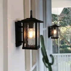 Hawke's Bay Outdoor Wall Lantern Sconce with Glass Water by Havenside Home - W7 "x H12" x E8 "(W7" x H12 "x E8" - سیاه)