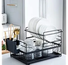 ظرفشویی ظرفشویی ضد زنگ alvorog 2 با سینی قطره قابل جابجایی ، نگهدارنده قاشق چنگال و نگهدارنده فنجان ، حصیر خشک کن ظروف میکروفیبر ، تخته تخلیه ، رک مخصوص ظرف در آشپزخانه (دوتایی)