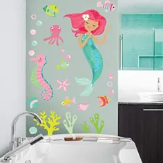 تابلوهای تزئینی دیواری وینیلی Wallies ، برچسب دیواری پری دریایی برای اتاق خواب یا حمام دخترانه ، 26 عدد