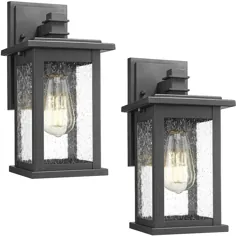 بسته Emliviar Indoor / Outdoor Sconce 2 با شیشه دانه پاک (سیاه)