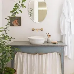اتاق پودر کلبه فرانسوی با ظرفشویی غرق آبی - کلبه - حمام