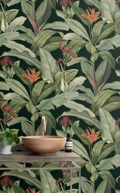 نقاشی دیواری کاغذ دیواری الگوی گرمسیری Green Chic |  هوویا