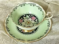 فنجان چای و بشقاب پاراگون مجموعه ای زیبا و زیبا رینگ های طلا دار گوش ماهی MINT GREEN