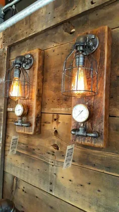 Steampunk، Industrial Barn Wood Wall Sconce، light، lamp، # 1066