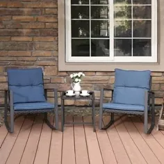 ست صندلی گهواره ای COSIEST در فضای باز با کوسن های آبی (آبی تیره) (پارچه ای)