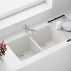 سینک ظرفشویی آشپزخانه MR Direct White Quartz Granite 33 in. دو کاسه زیر کاسه ای با لوازم جانبی اضافی -802-W-RG - انبار خانه