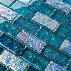 Ivy Hill Tile Marina Iridescent Aqua Brick 11 3/4 in. x 11 3/4 in. 8 mm Glass Glass Mounted Mosaic Tile-EXT3RD100124 - The Home Depot