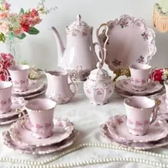 مجموعه چای پرنعمت مجموعه ظروف چینی صورتی چینی سلنجانی ست فنجان چای صورتی HCH فنجان چای خوری