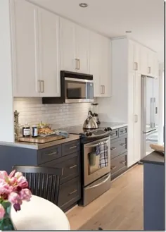آشپزخانه دو رنگ خاکستری و سفید.  در کابینت های پایین تر با رنگی آبی و خاکستری بیشتر ، لطفاً استفاده کنید.  |  Bucătării moderne، Mobilă de bucătărie، Acasă