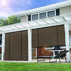 E&K Sunrise Roll up Shade Roller Shade 8'Wx6'H ایوان کلاه فرنگی حریم خصوصی رول پرده پرده سایه آفتاب برای Deck Gazebo Patio Back Yard Outdoor Sun Shade Brown