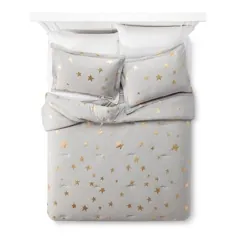 3 قطعه کامل / Queen Jersey Stars Comforter مجموعه خاکستری و طلایی - Pillowfort