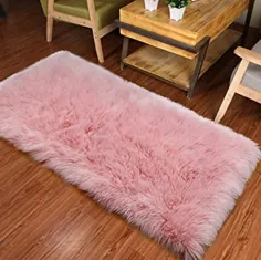 فرش صورتی Blugonz فرش پوست گوسفند Faux Fur ، فرش اتاق خواب فرش کرکی دکوراسیون خانه فرش مستطیلی کرکی ، مناسب برای دکوراسیون منزل ، فرش اتاق خواب (صورتی ، 60 * 90 سانتی متر 23.6x35.4 اینچ)