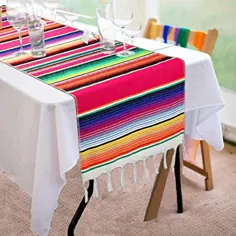Asecinc 2 Pack میز مکزیکی دونده 14 x 84 اینچی مکزیکی Serape میز دونده برای تزیینات عروسی مهمانی های مهمانی ، دونده میز پنبه ای حاشیه ای
