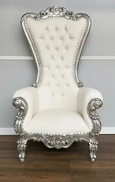 صندلی تختی در قاب نقره ای با چرم مصنوعی سفید - Lazarus