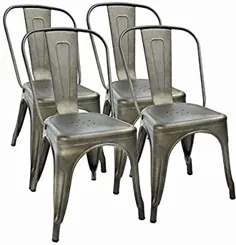 صندلی های ناهار خوری فلزی مجموعه ای از 4 صندلی فضای باز صندلی های پاسیو 18 اینچ صندلی ارتفاع صندلی رستوران فلزی صندلی قابل انعطاف 330LBS ظرفیت وزن صندلی های آشپزخانه صندلی های نوار جانبی Tolix