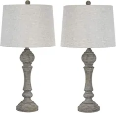 Grandview Gallery 32 "Reclaimed Grey Table Lamps w / Linen Lamp Shades، Set of Two، Farmhouse and Country Style