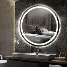 آینه حمام قابل تنظیم با چراغ گرد 80 سانتی متر سنسور لمسی دیواری روشن