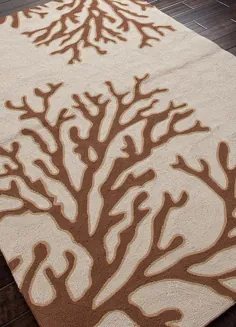 فرش منطقه مرجان شاخه ای - عاجی و قهوه ای