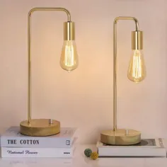 لامپهای میز صنعتی ، مجموعه چراغهای کنار تخت ادیسون 2 ، طلایی (بدون لامپ) اندازه: 16.9 اینچ x 5.9 اینچ x 5.9 اینچ