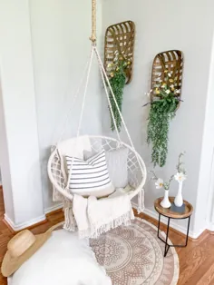 صندلی آویز پنبه ای Macramé Hammock پنبه ای دستباف بهترین استفاده از محصولات برای داخل و خارج از خانه با پشتی ، منگوله های حاشیه ای ، ظرفیت 265 پوند - سیاه