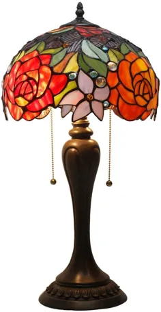 لامپهای تیفانی لامپهای شیشه ای رنگی شیشه عتیقه 22 اینچ بلند 12 اینچ لامپ گل رز قرمز روشن سایه 2 نور برای دوست دختر اتاق نشیمن کودکان اتاق خواب کمد کنار تخت میز قهوه میز S001 WERFACTORY