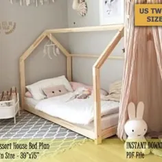 تخت مونته سوری ، طرح تخت کامل ، تخت کودک نوپا ، قاب تختخواب خانه ، تخت کف چوبی DIY برای اتاق خواب کودکان