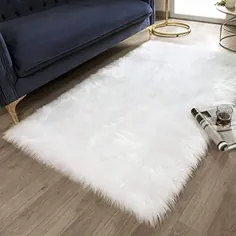 Ashler Soft Faux Rectangle Furs صندلی کاناپه روتختی فرش منطقه سفید فرش برای اتاق خواب مبل مبل مستطیل مستطیل 3 5 5 پا