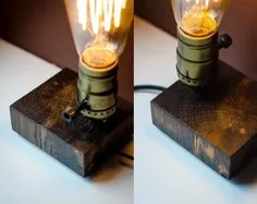 لامپ ادیسون DIMMER BLOCK289 دست ساز.  چراغ چوب  چوبی |  اتسی