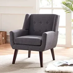 صندلی لهجه ای HUIMO ، صندلی های مبل روکش دار دکمه ای ، صندلی راحتی پارچه ای پارچه ای برای اتاق خواب ، مطالعه ، صندلی اتاق نشیمن مدرن قرن (خاکستری)