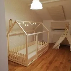 تختخواب کودک تخت کودک نوپا چادر بازی تخت کودک تختخواب چوبی خانه |  اتسی
