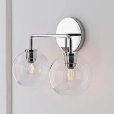 Sconce 2-Light Sculpture ، Globe Mini ، Clear ، Chrome ، 6 "