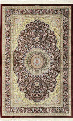 فرش کوچک قهوه ای ابریشمی ایرانی قوم 49416 فرشهای ایرانی نازمیال