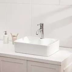 مستطیل بالای پیشخوان ظروف سرامیکی حمام ظرفشویی غرق ظرفشویی (سفید با سوراخ شیر آب)