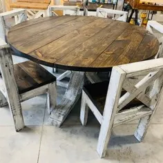 میز مزارع روستایی 5 فوت گرد صندلی ، پایه تک پایه ، پایه گردویی تیره با پایه سفید جامد ، غذاخوری چوبی