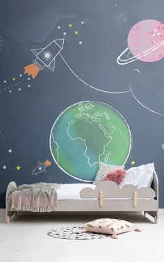 نقاشی دیواری کاغذ دیواری کارتونی فضایی کودکان و نوجوانان |  هوویا انگلستان