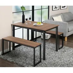 Latitude Run® 3 - Piece Set Dining Set Table Top Table: قهوه ای صنعتی ، میز رنگ پایه: مشکی ، چوبی / فلزی در قهوه ای صنعتی / مشکی | Wayfair