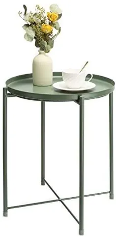 میز انتهایی danpinera ، میز کناری میز کنار تخت کوچک دایره ای ضد آب با سینی متحرک گرد برای اتاق نشیمن اتاق خواب حمام بالکن و دفتر (سبز تیره)