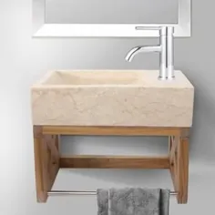 16 "Eupora Wall-Mount Teak Vanity Vanity with Towel Bar and Stone Sink - Teak Natural