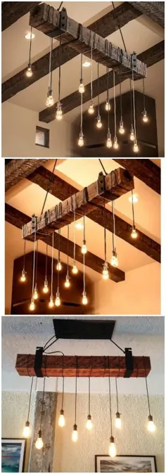 لوستر صنعتی روشنایی پرتو چوبی Rustic - چراغ های iD