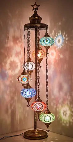 DEMMEX - 7 بزرگ گلوب لامپ کف موزاییکی ترکی مراکشی ، چراغ کف موزاییک Bohemian Boho Tiffany با پلاگین و پریز آمریکای شمالی ، 5 '(چند رنگ 1)