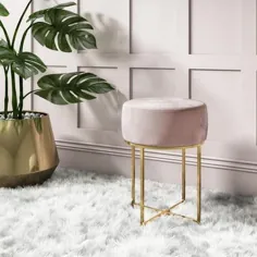 چهارپایه رومیزی مخمل صورتی با پاهای طلایی - Fiorella |  مبلمان 123