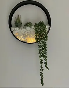 Wall Planters Circular Set Inc گیاهان مصنوعی چراغ های LED سنگ های سفید مرواریدی